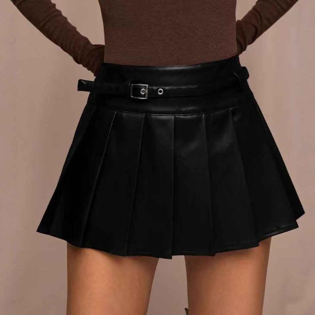 High waisted PU leather skirt versatile spicy girl half skirt