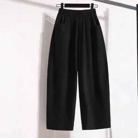 Style Plus Size Casual Pants for Women, Loose and Slimming Nine-Point Harem Trousers for Pear-Shaped Figures