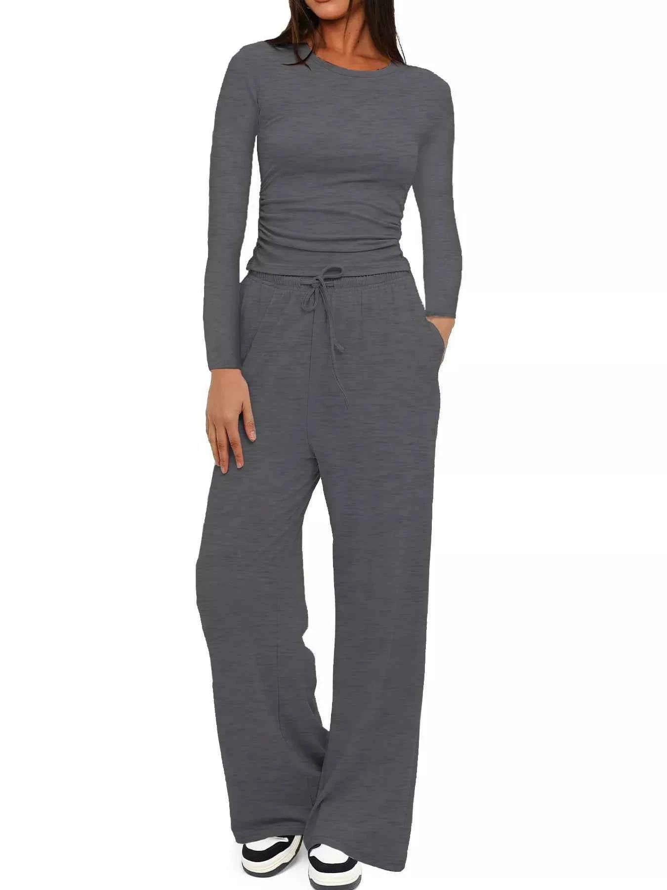 Full Size Casual Long Sleeve Top and Pants Set Plus Size