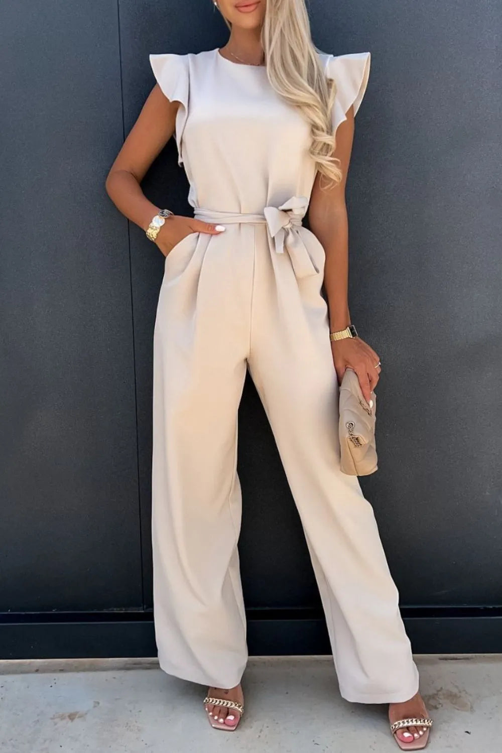 Ruffle Short Sleeve Jumpsuit.