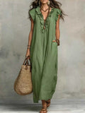 Full Size Ruffled V-Neck Cap Sleeve Maxi Dress Plus Size