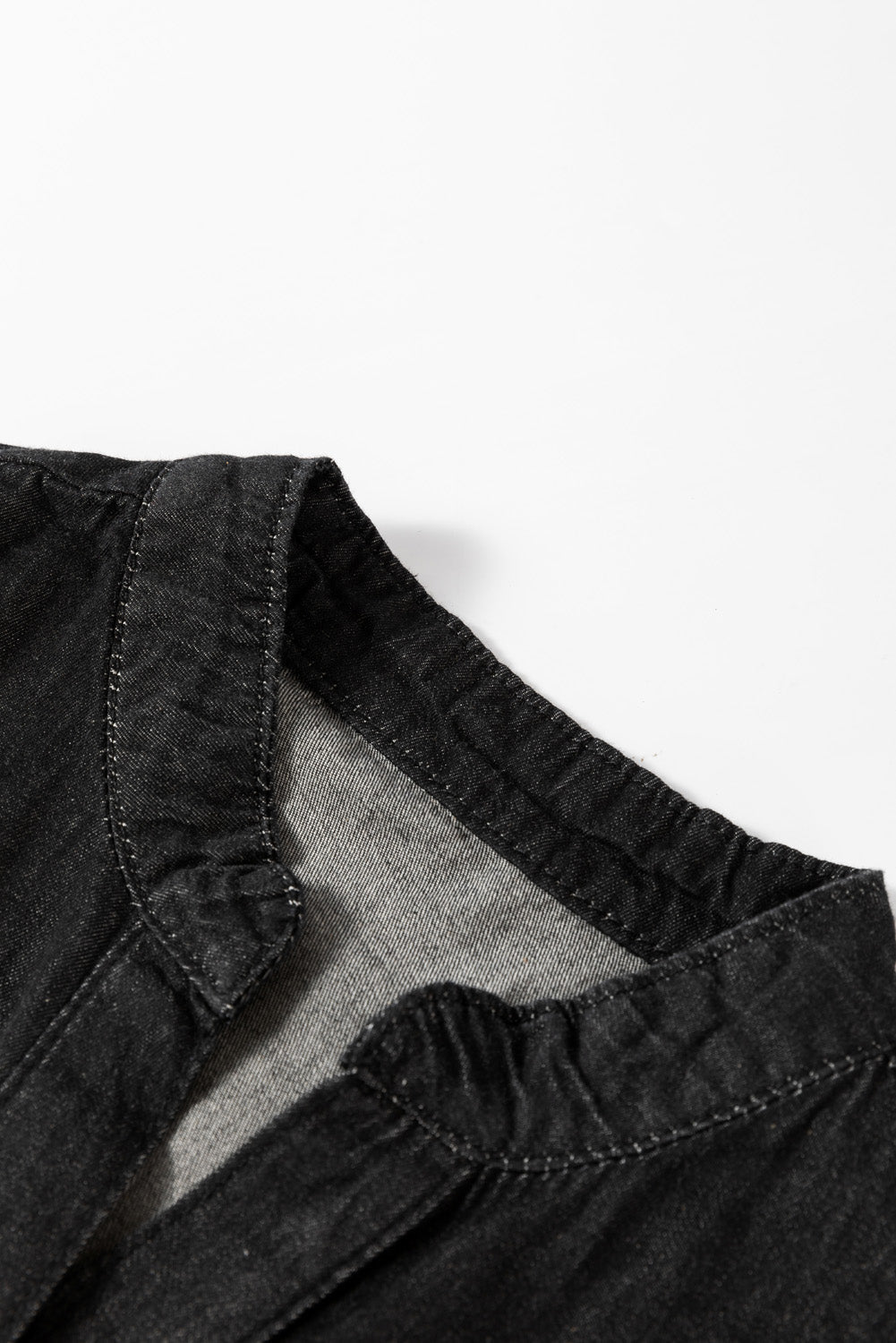 Black Chambray Ruffled 3/4 Sleeve Tiered Split V Neck Mini Dress Dear-Lover Dropshipping