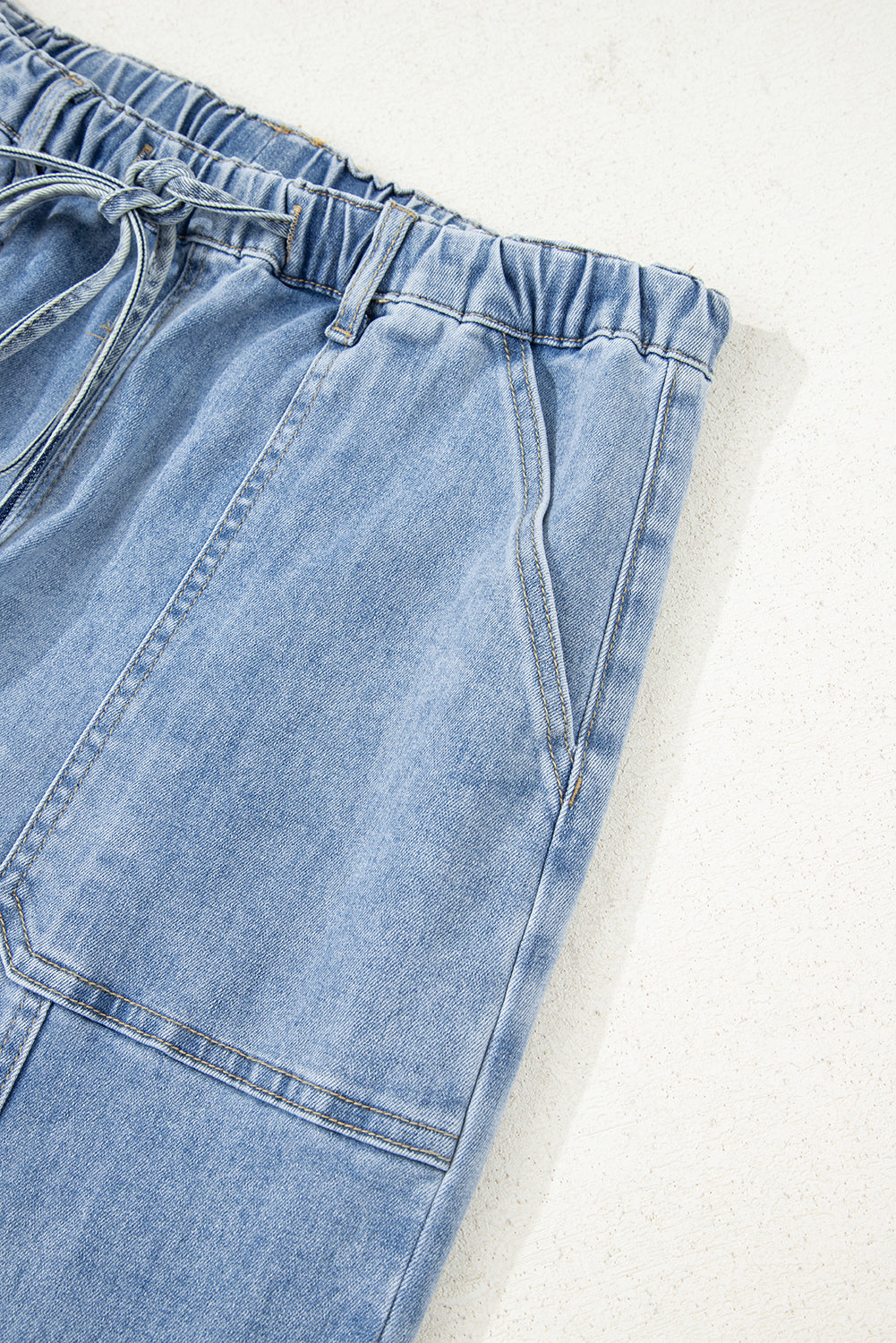 Beau Blue Drawstring Seam Detail Raw Hem Wide Leg Denim Pants Dear-Lover Dropshipping