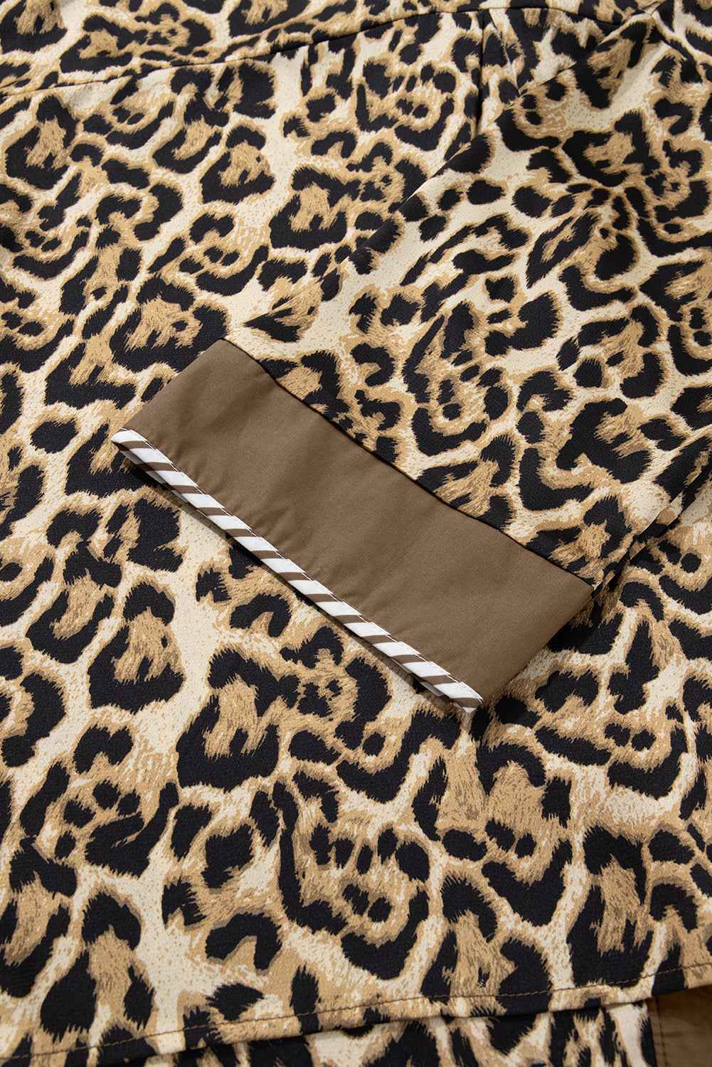 Brown Leopard Collared 3/4 Sleeve Shirt and Loose Pants Two Piece Outfit Set