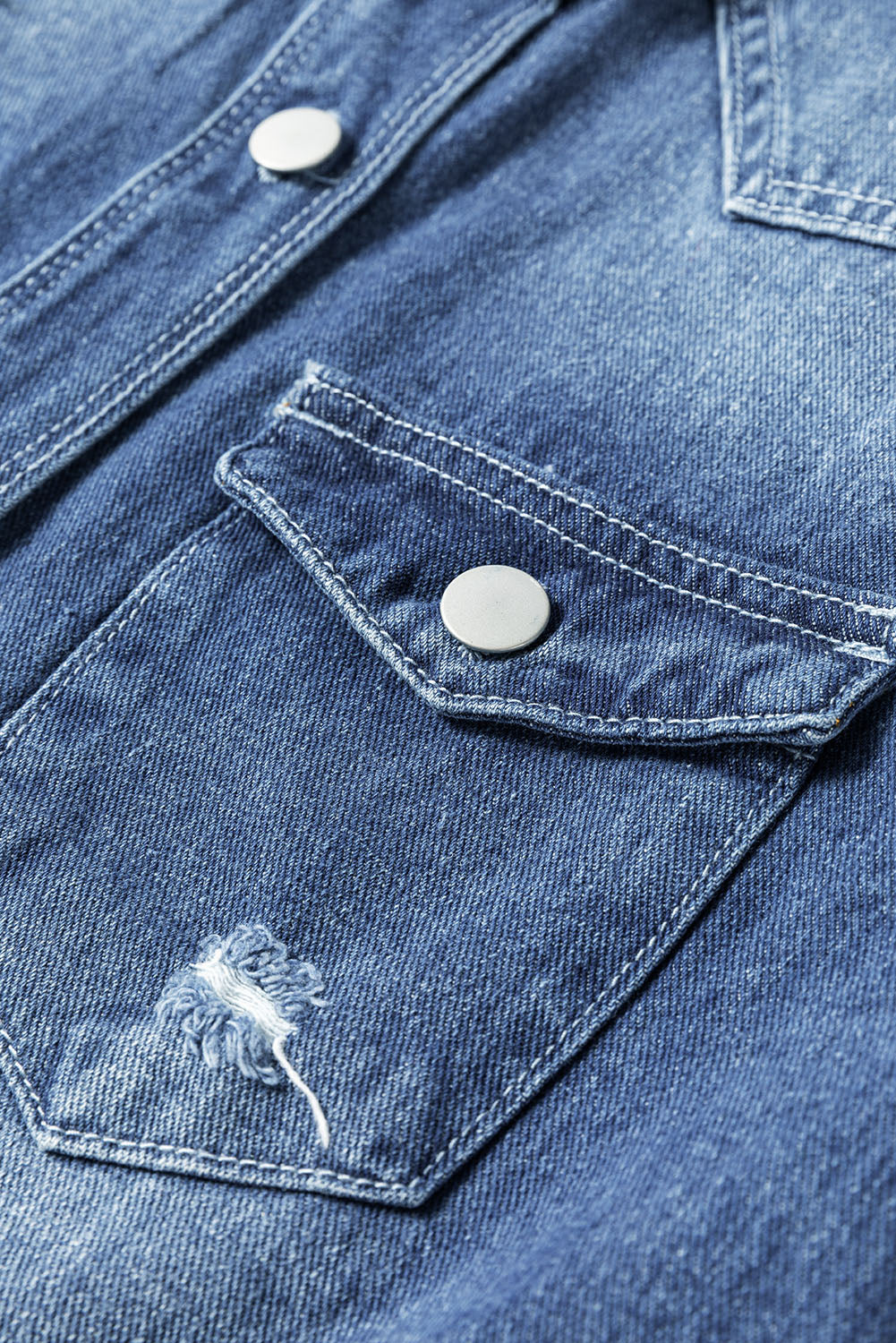 Sky Blue Light Wash Distressed Frayed Long Denim Jacket Dear-Lover Dropshipping