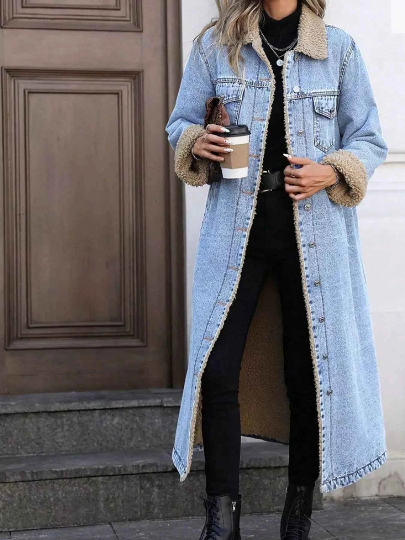 Sherpa Lined Longline Denim Jacket