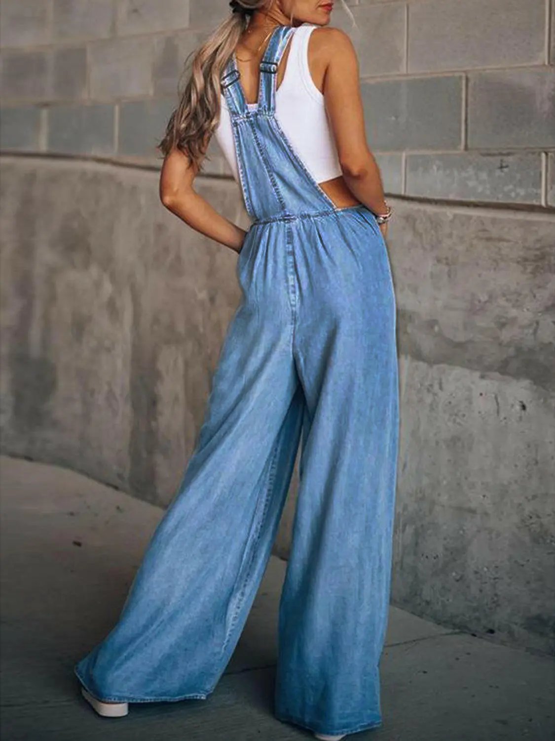 Wide Leg Denim Overalls.