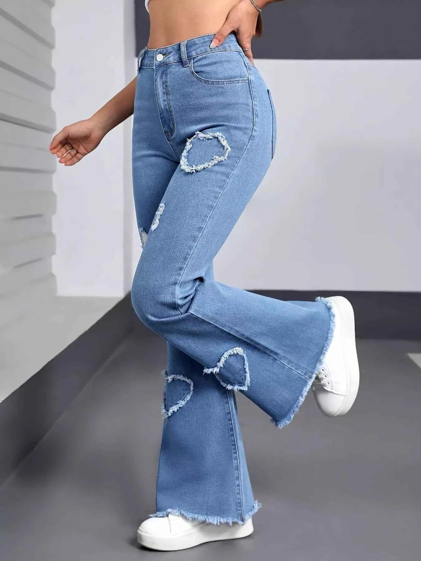 Heart Distressed Flare Jeans