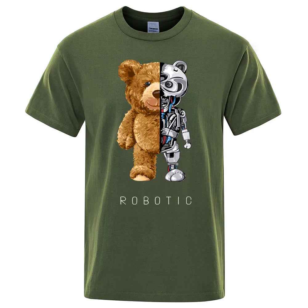 Funny Ted Bear Robot Tshirt Robotic Bear Men Short Sleeve Fashion Casual Clothing Summer Cotton Tees Oversized Street T-Shirts