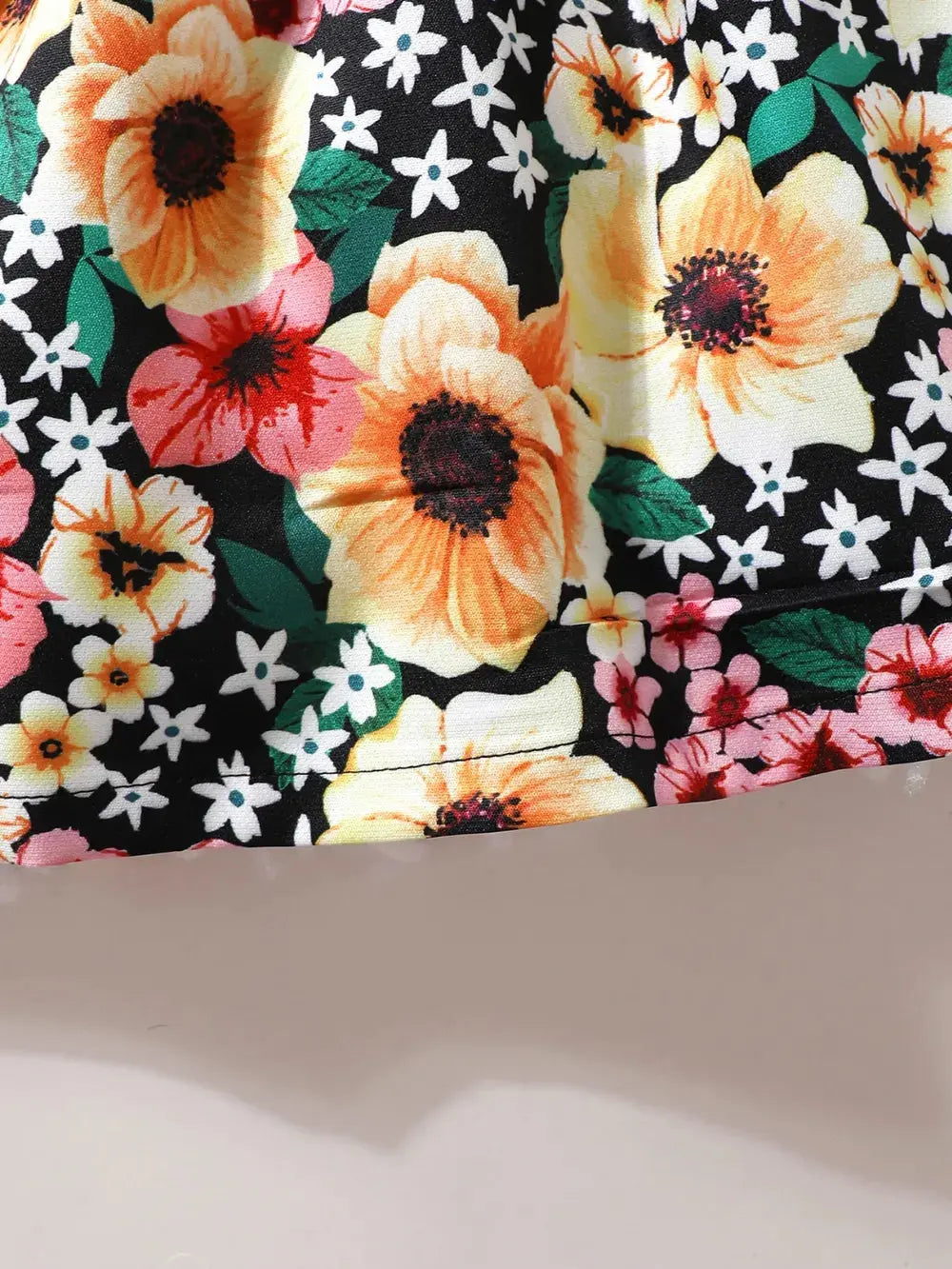 Children's Ruffled Bow Contrast Floral Dress with Headband.