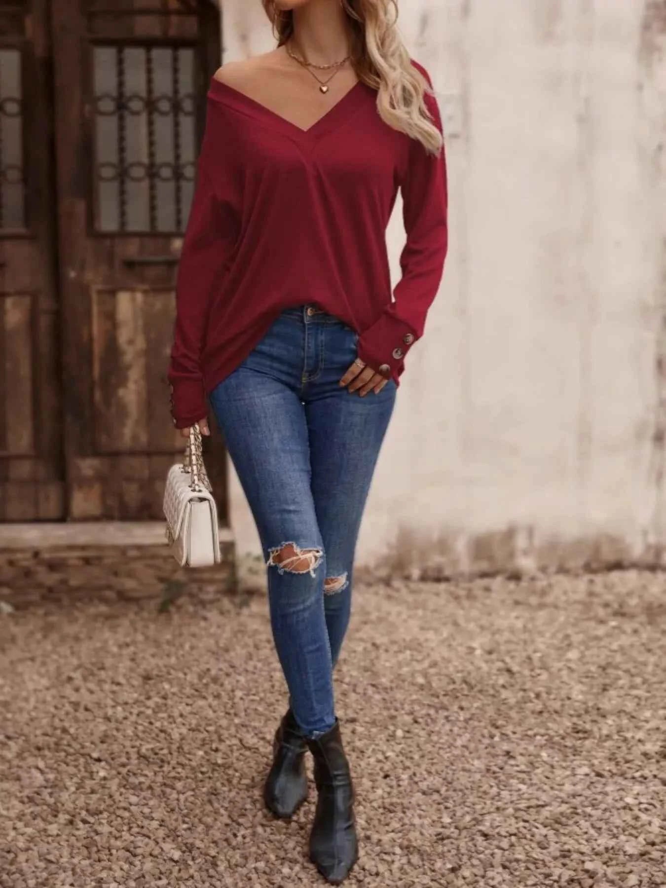 V-Neck Long Sleeve T-Shirt.