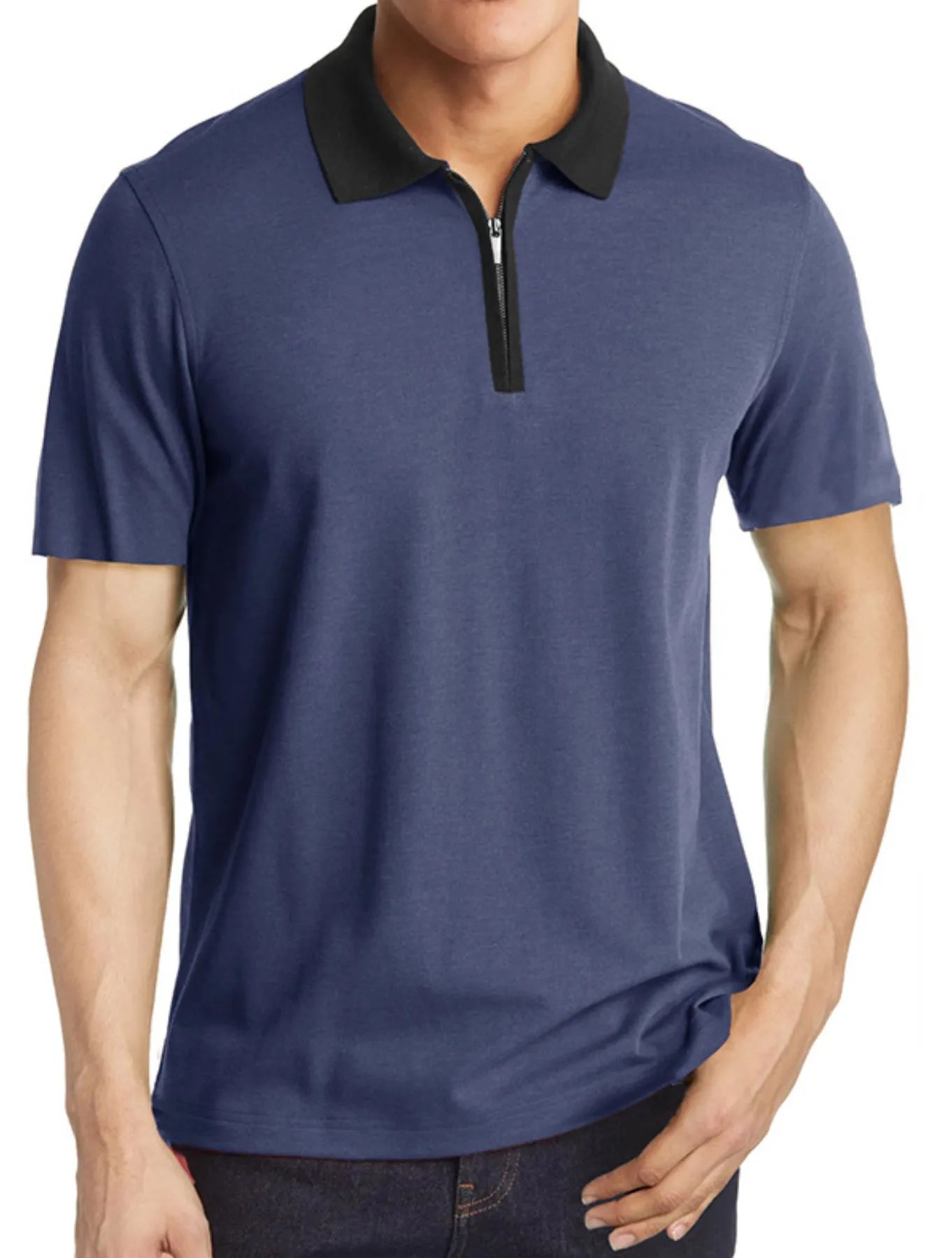 Men's Contrast Collar Quarter-Zip Polo Shirt.