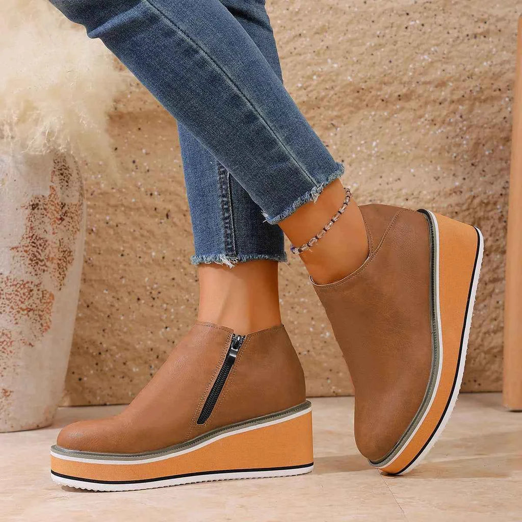 Wedge Ankle Boots with Zipper