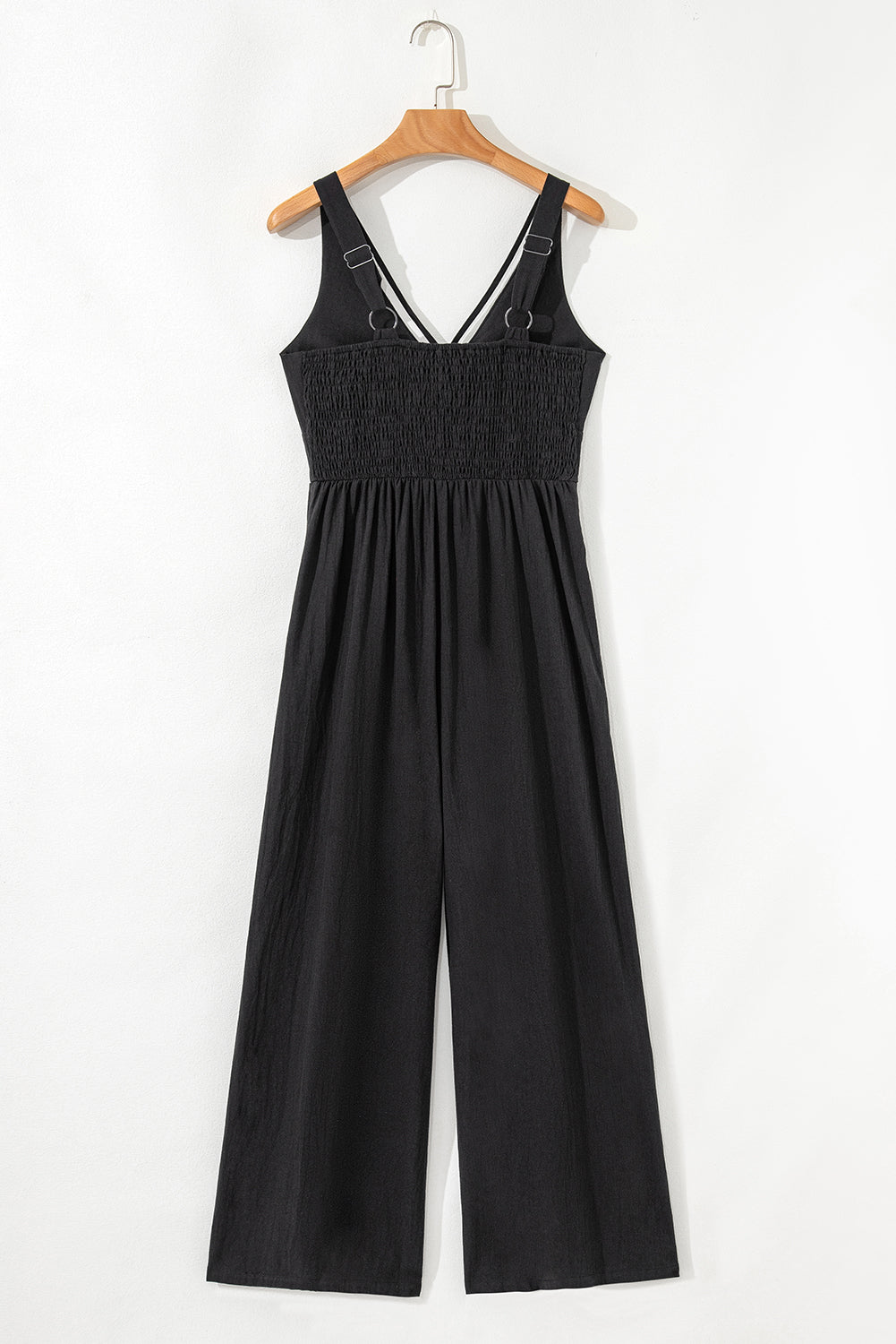Black Front Cut Out Smocked Back Sleeveless Wide Leg Jumpsuit Dear-Lover Dropshipping