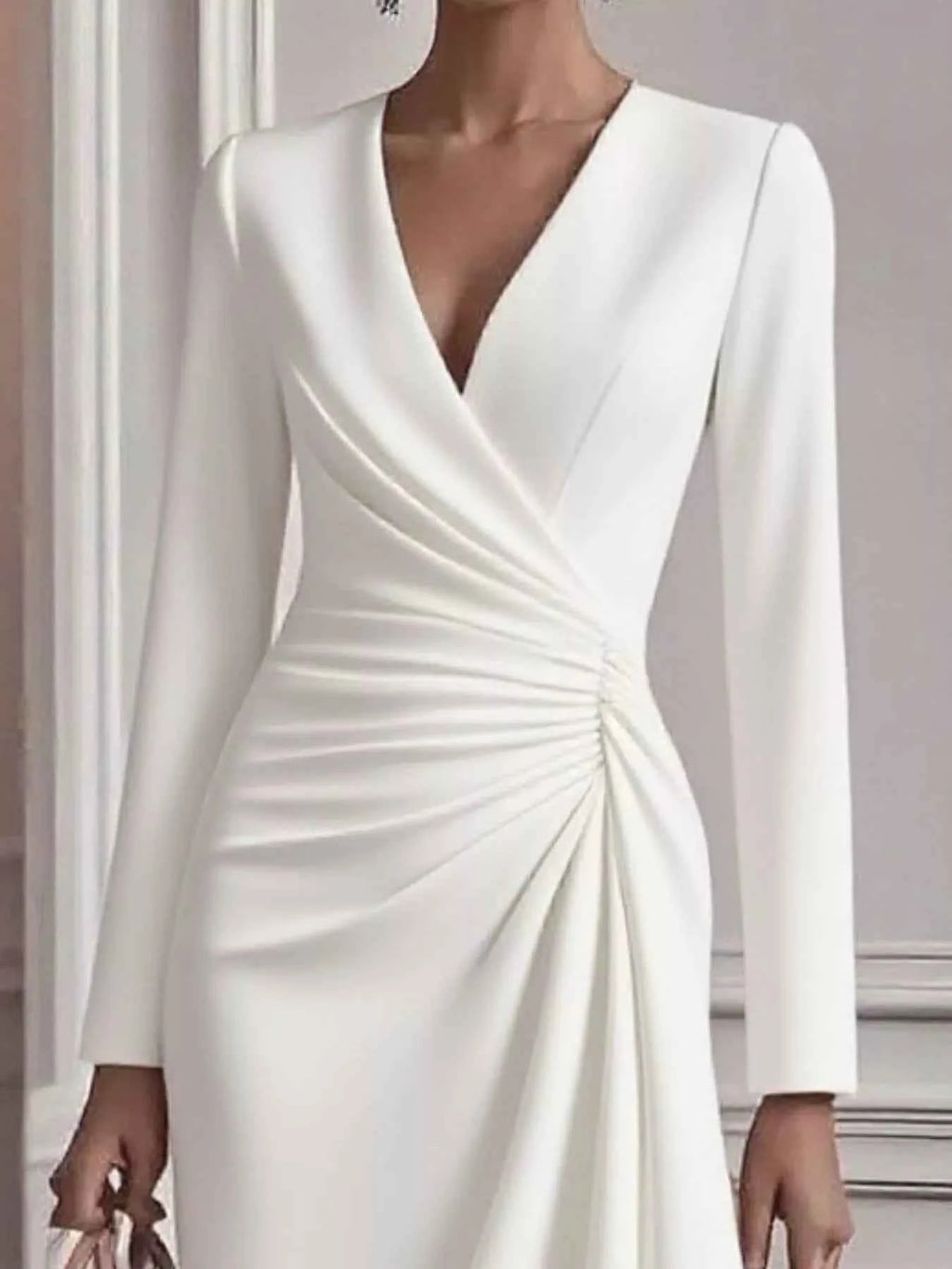 Ruched Surplice Long Sleeve Dress