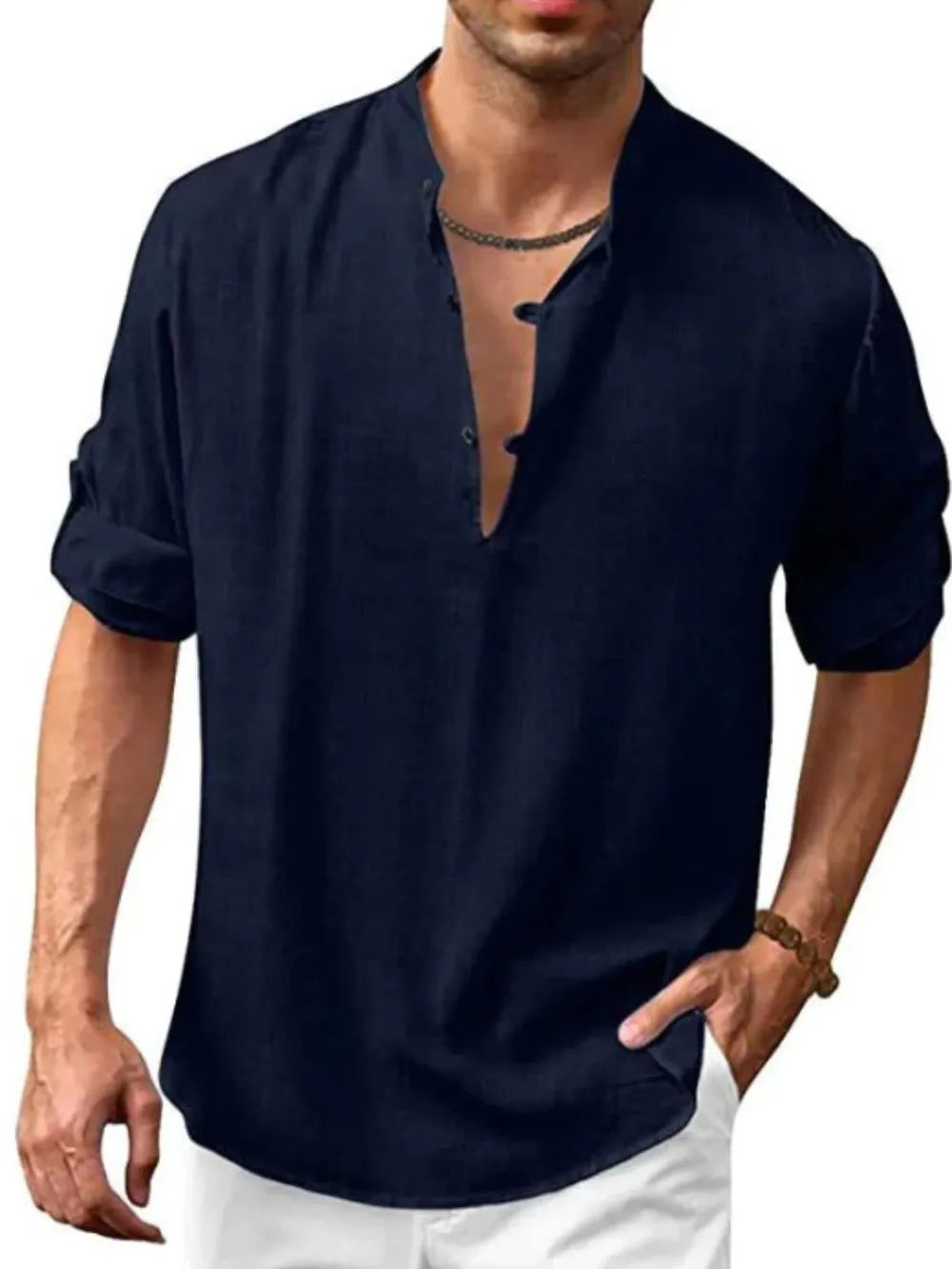 Men's Full Size Half Button Long Sleeve Shirt Plus Size.