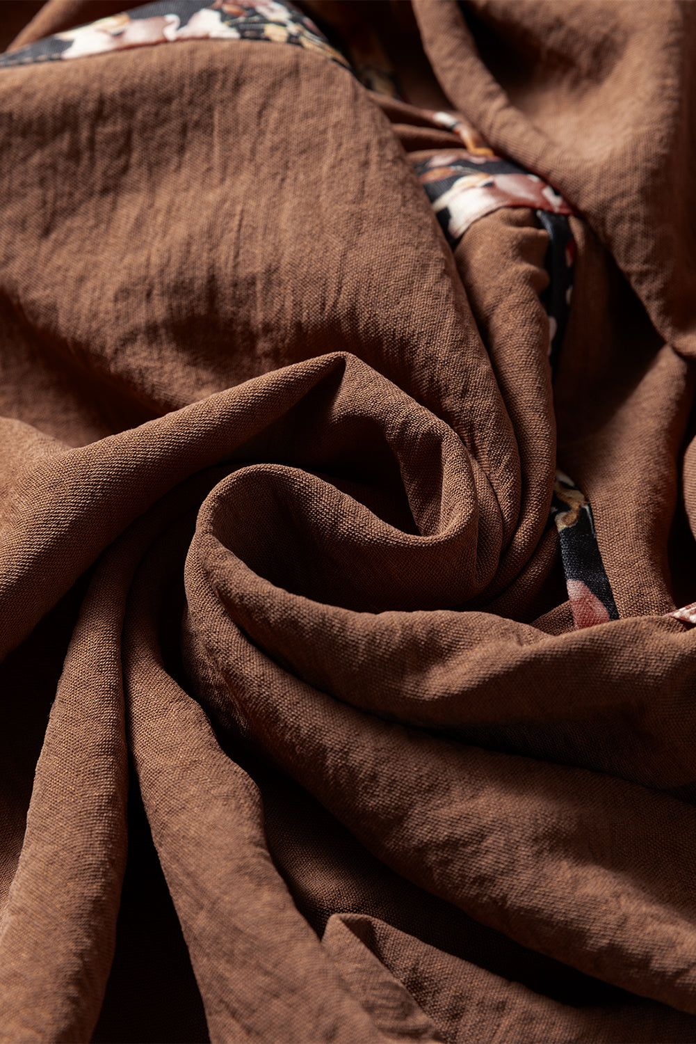 Chestnut Floral Patchwork Detail Notched Neck Long Sleeve Maxi Dress Dear-Lover Dropshipping