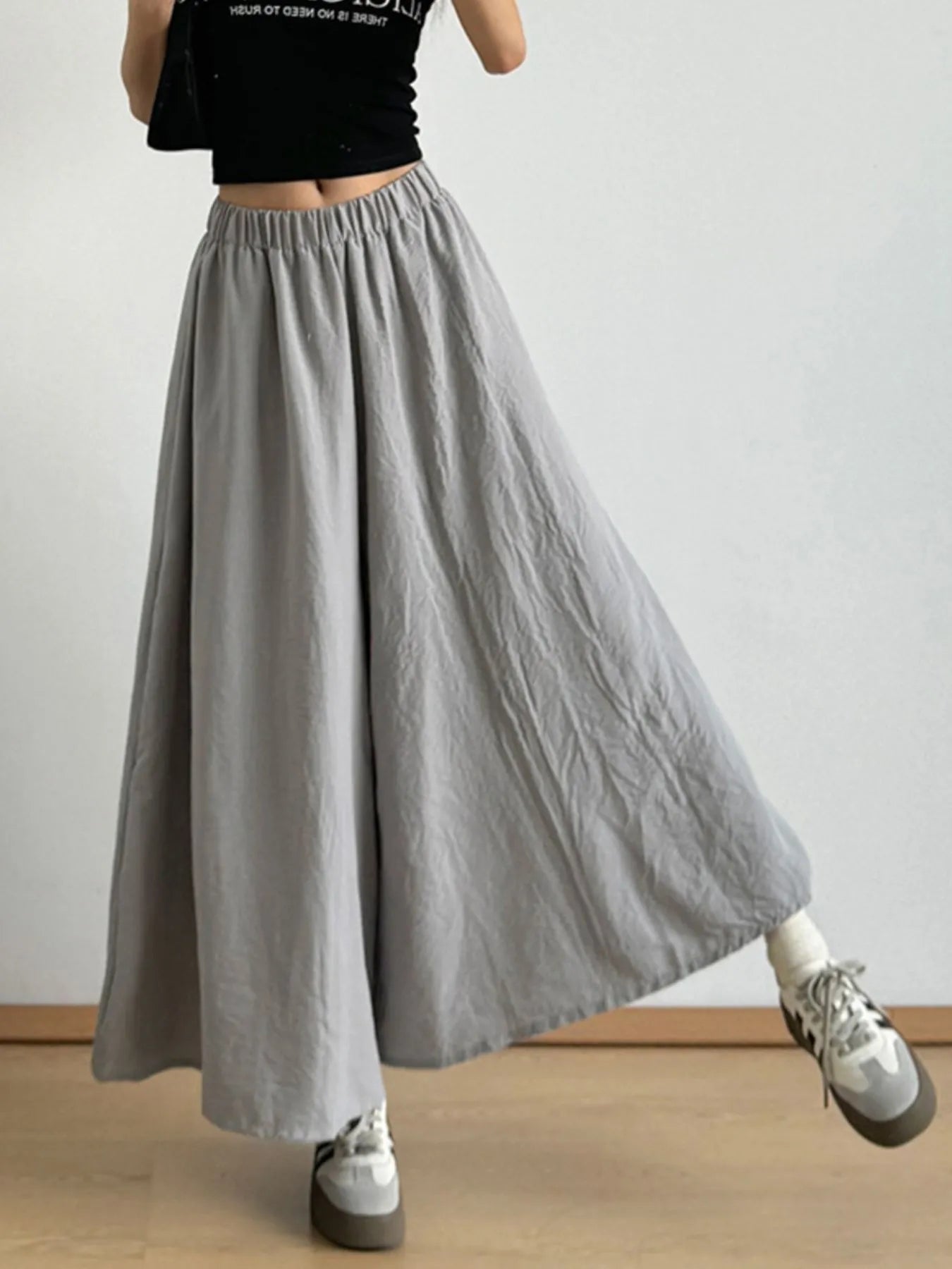 Wide-Leg Elastic Waist Pants.