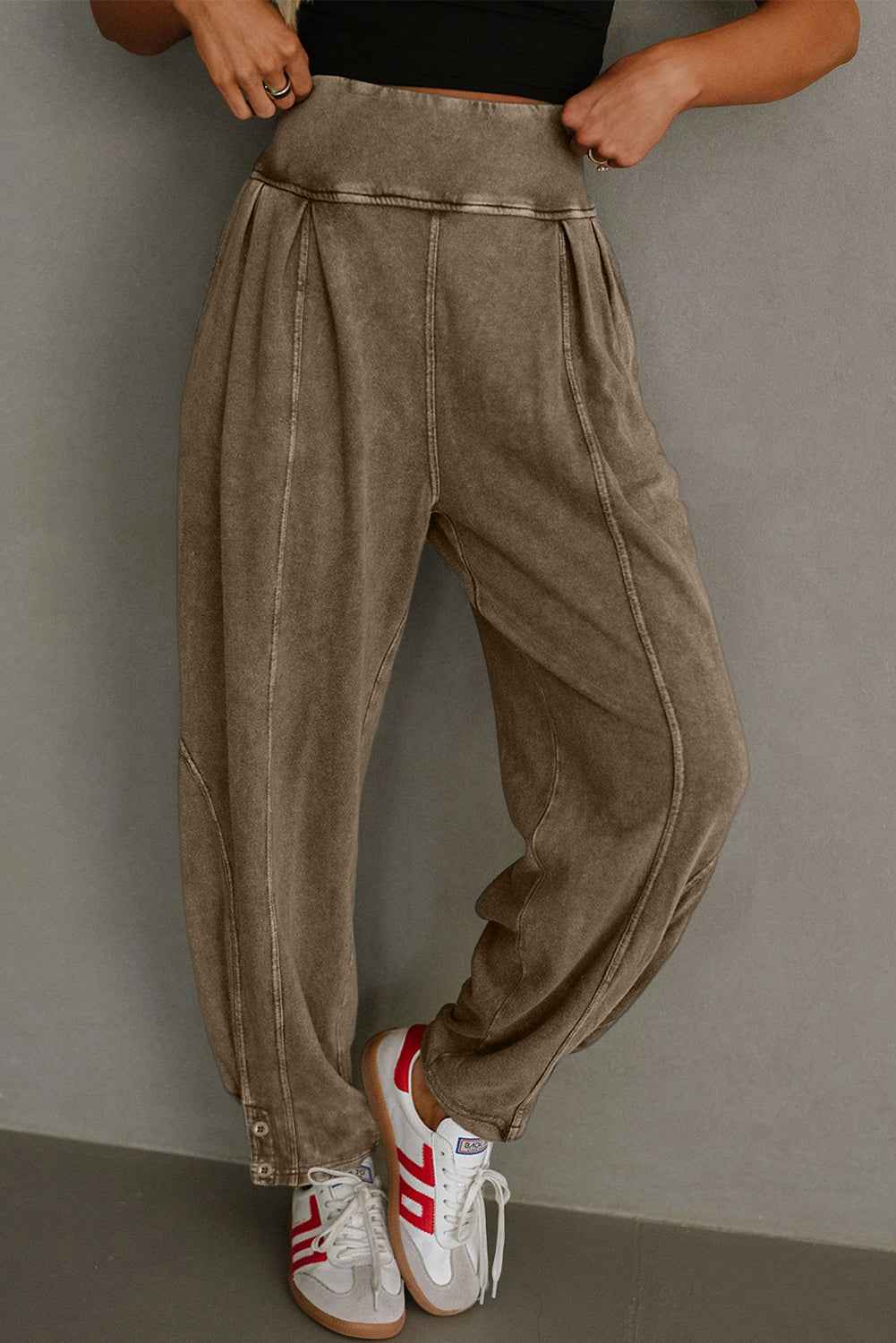 Elmwood Mineral Wash Jogger Style High Waist Casual Pants