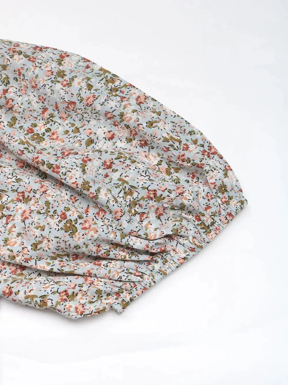 Perfee Ditsy Floral Smocked Square Neck Puff Sleeve Jumpsuit.