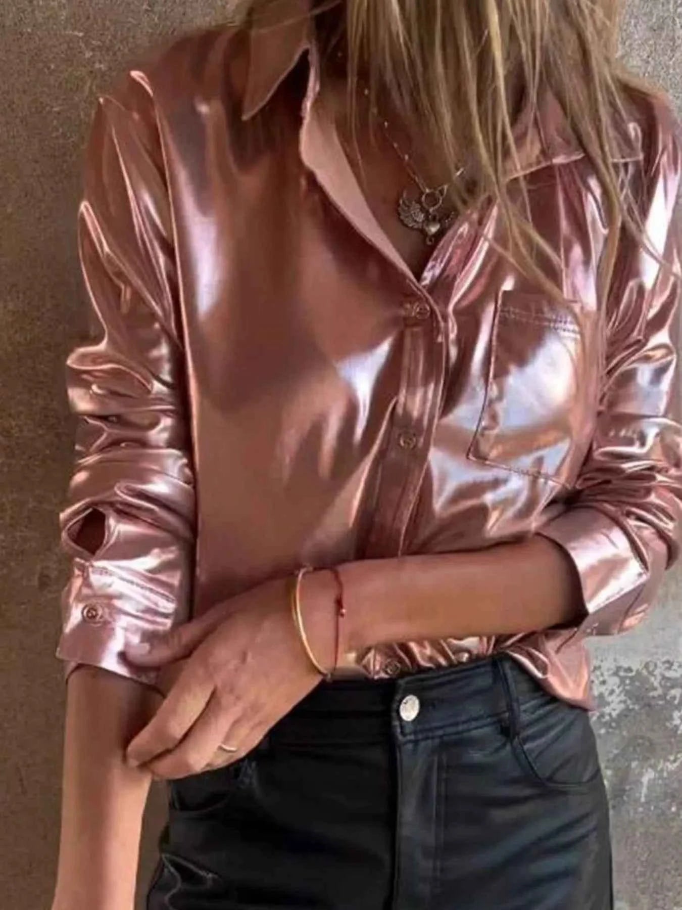 Full Size Button-Down Long Sleeve Shirt Plus Size