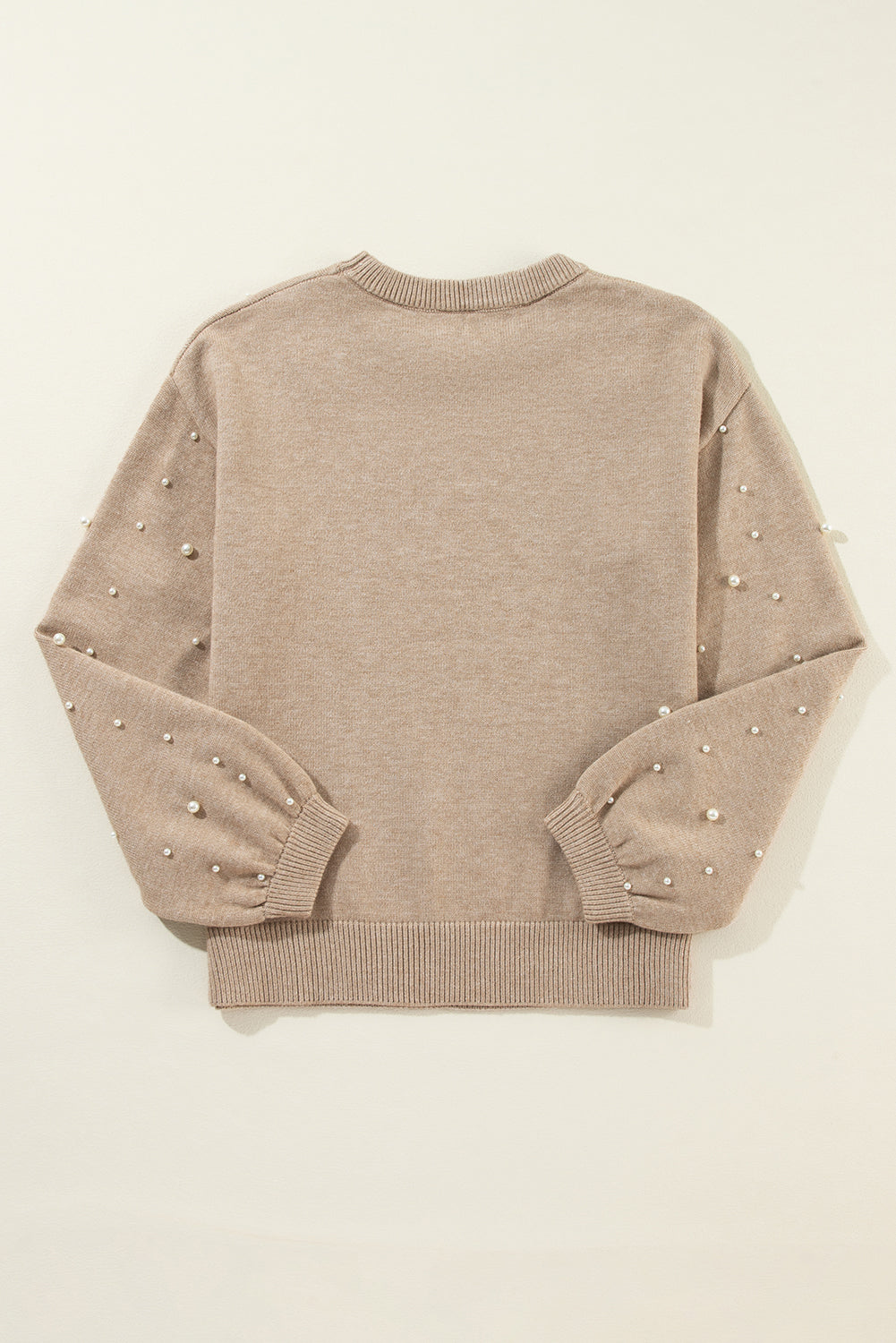 Smoke Gray Pearled Drop Shoulder Round Neck Sweater Dear-Lover Dropshipping