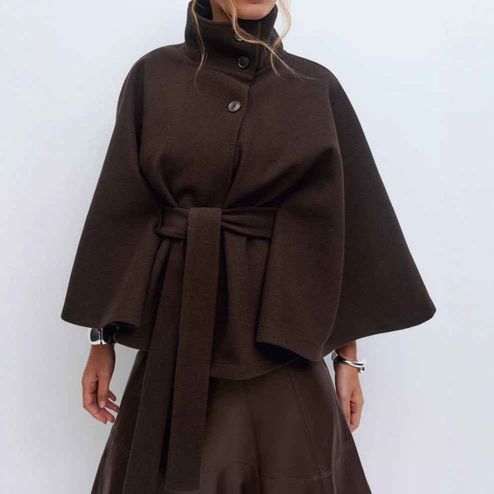 Winter High Neck Batwing Sleeve Coat With Belt Fashion Loose Elegant Button Top Trench Coat For Women Clothing