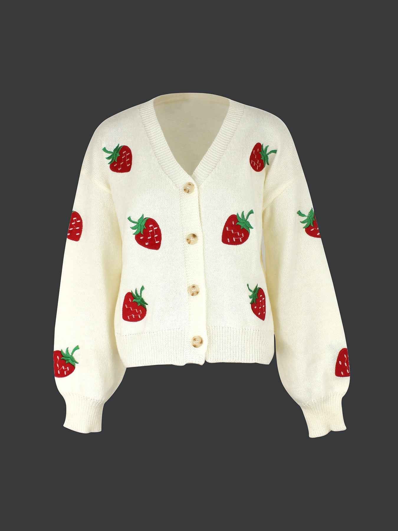 Long-sleeve Cardigan With Strawberry Embroidery Springautumn Jacket