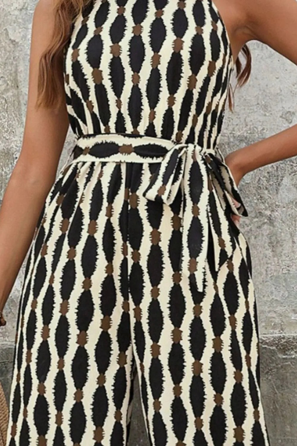 Tied Printed Grecian Neck Jumpsuit - CHIC TB