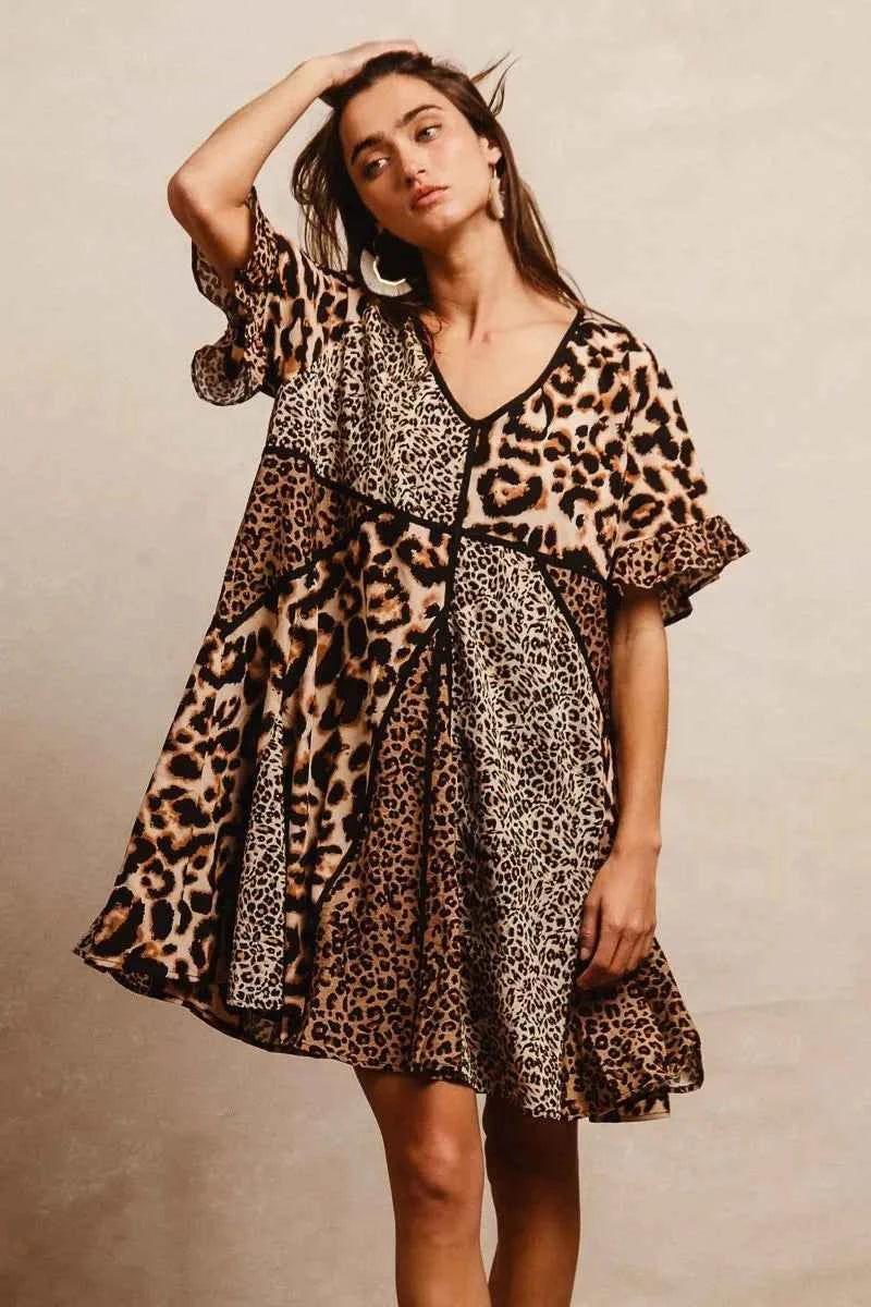 BiBi Leopard Prints Mix and Match Short Sleeves Dress