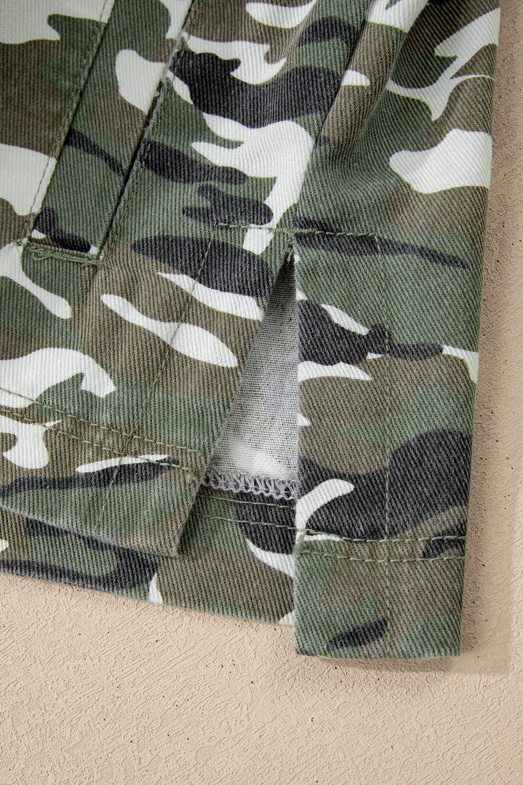 Green Camo Chest Pockets Loose Jean Jacket