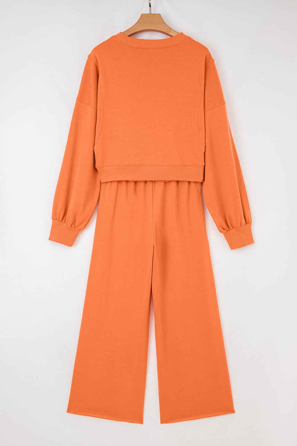 Flamingo Drop Shoulder Puff Sleeve Crop Pullover Drawstring Wide Leg Pants Set