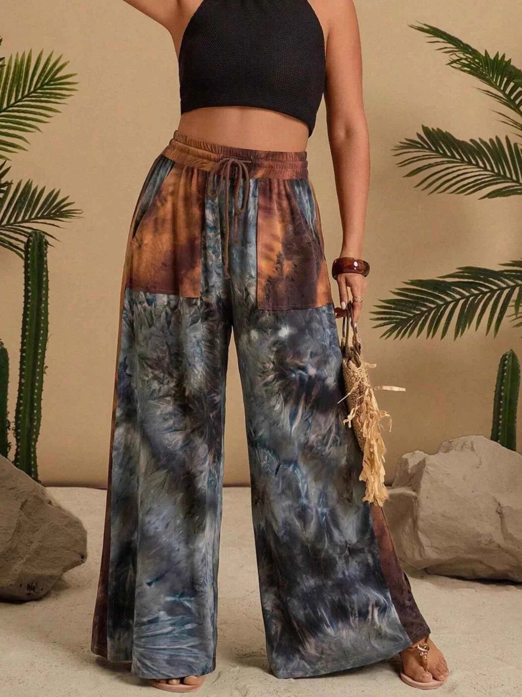 Full Size Tie-Dye Wide Leg Casual Pants Plus Size