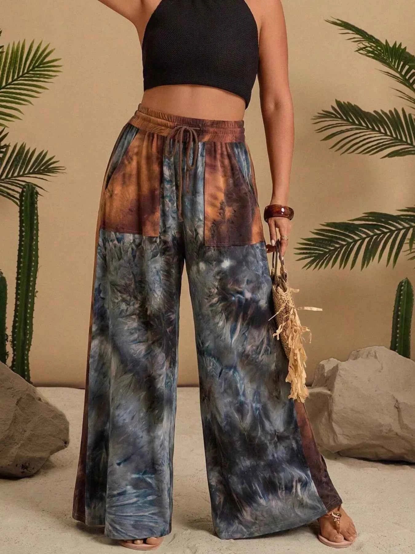 Full Size Tie-Dye Wide Leg Casual Pants Plus Size