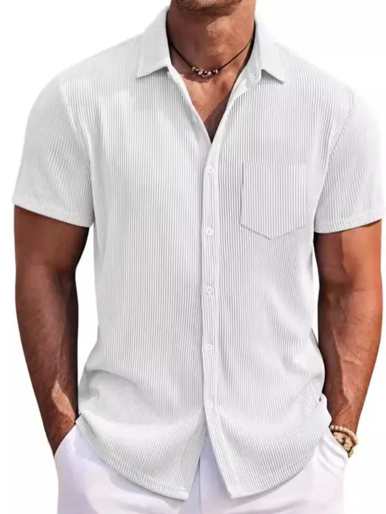 Men's Full Size Classic Short Sleeve Corduroy Button Down Shirt Plus Size.