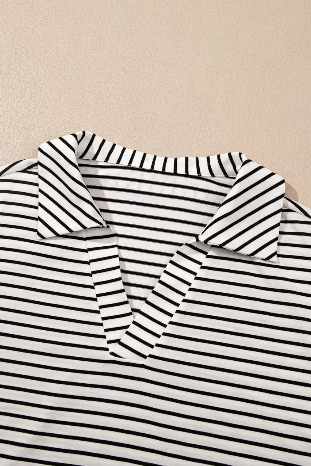 Stripe V Neck Tee and Casual Shorts Set.