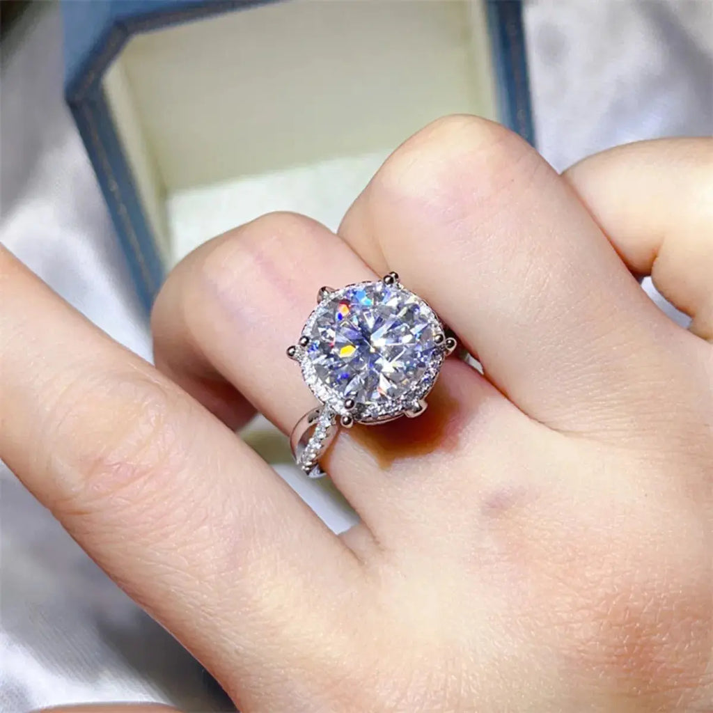 5 Carat Round Cut Moissanite Engagement Ring.