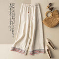 Draping Cotton And Linen Embroidered Wide-leg Pants