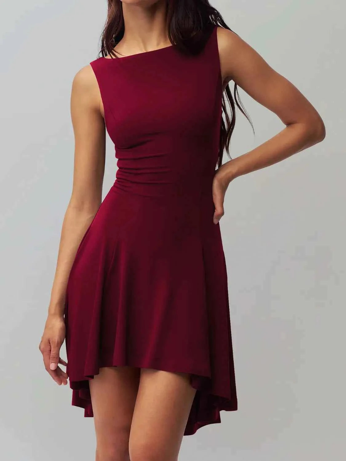 High-Low Round Neck Sleeveless Dress