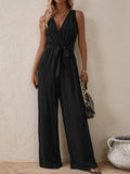 Honey Tied Surplice Sleeveless Wide Leg Jumpsuit.