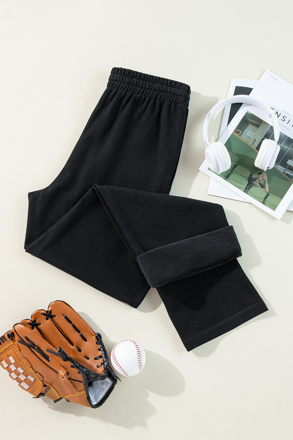Black Solid Color Fleece Lined Drawstring Waist Casual Pants Dear-Lover Dropshipping