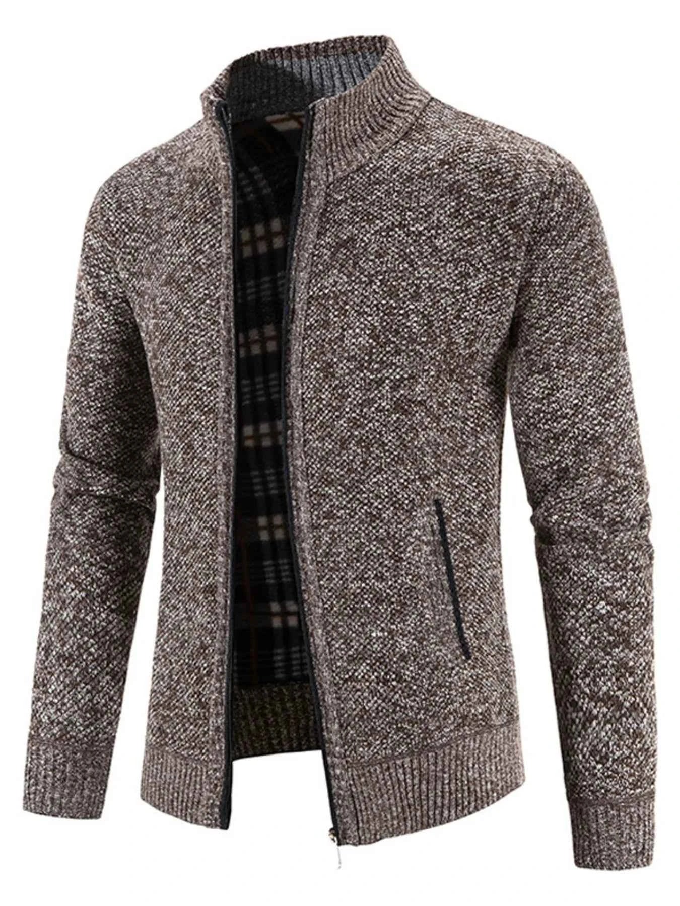 Men's Plus Size Zip-Up Long Sleeve Cardigan