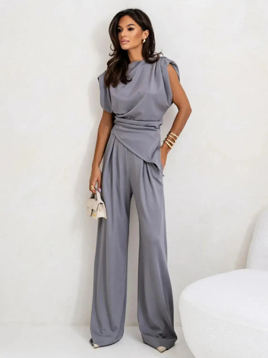Top and Wide Leg Pants Set.