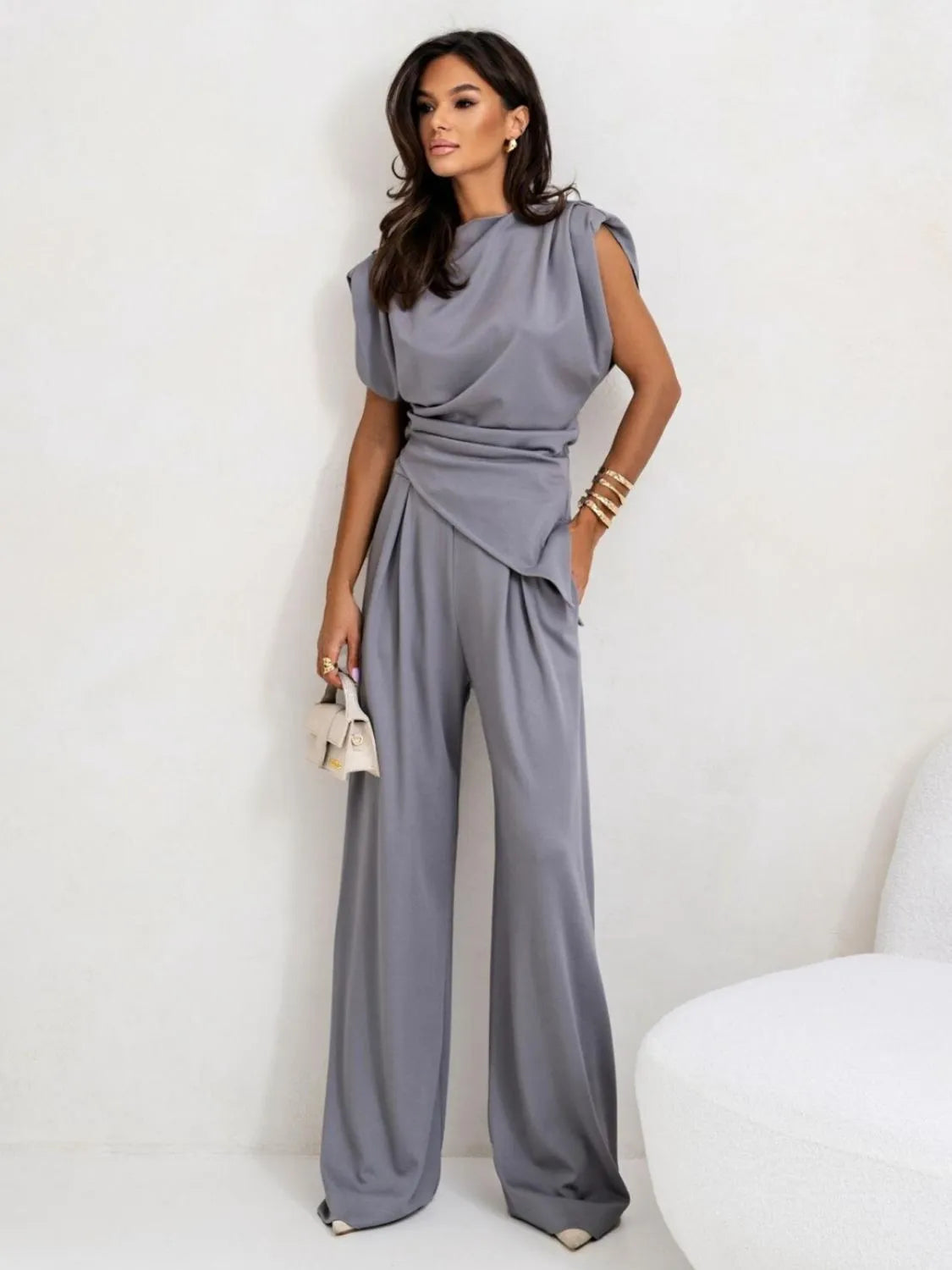 Top and Wide Leg Pants Set - CHIC TB