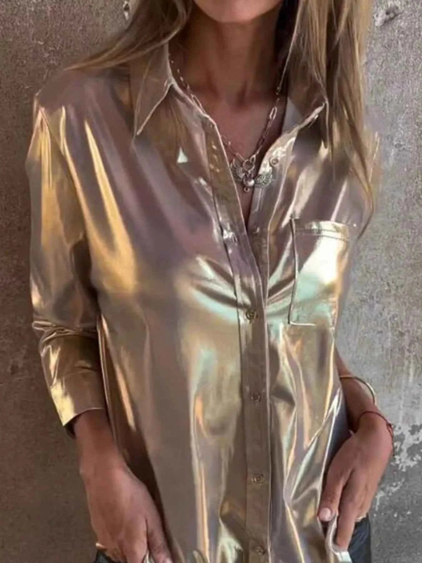 Full Size Button-Down Long Sleeve Shirt Plus Size