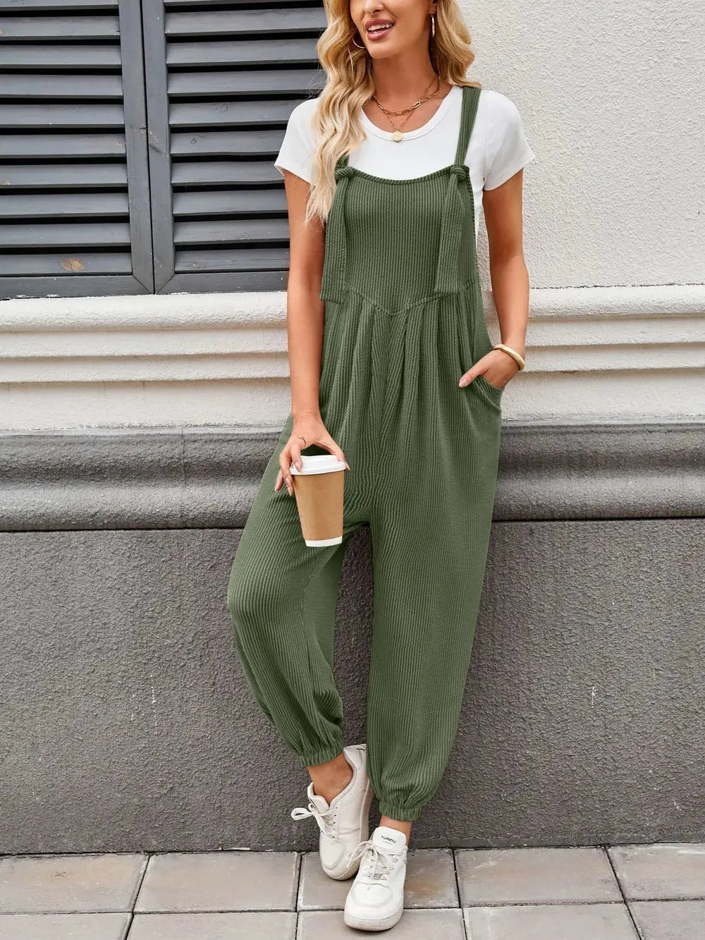 Lovelet Knotted Strap Overalls with Pockets.