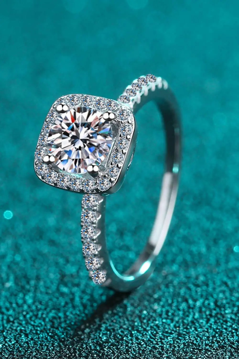 2 Carat Moissanite Square Halo Ring.