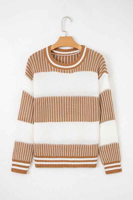 Stripe Patchwork Drop Shoulder Sweater