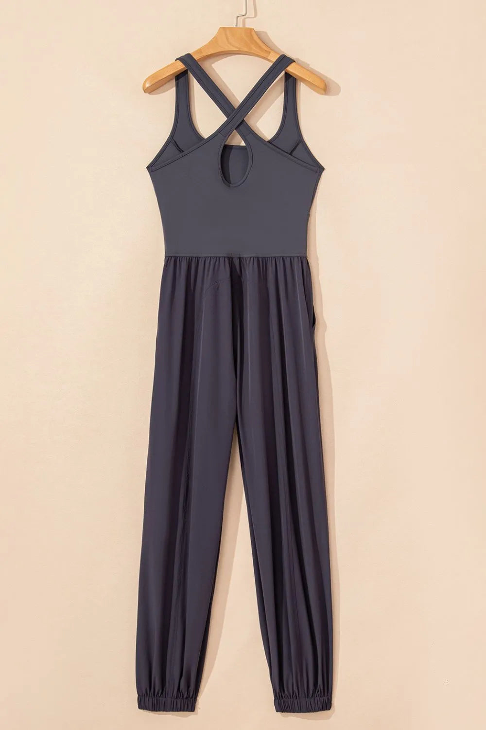 Cutout Square Neck Wide Strap Active Jumpsuit.