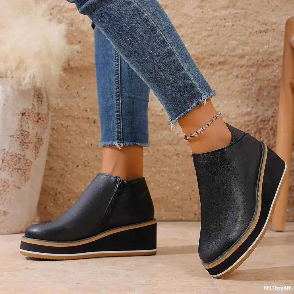 Wedge Ankle Boots with Zipper